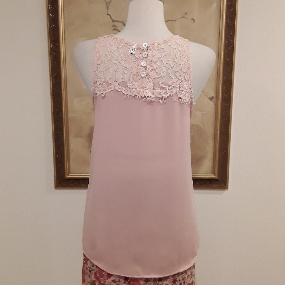 NEW. Blush Pink Chiffon Lace Blouse - Picture 3 of 4